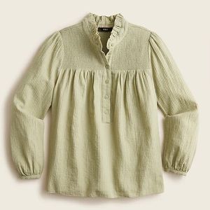 NWT J. Crew Long Sleeved Smocked Gauze Top Size XXS in Faded Pistachio